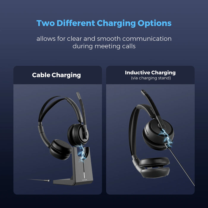 Wireless Headset with AI Noise Cancelling and Charging Stand