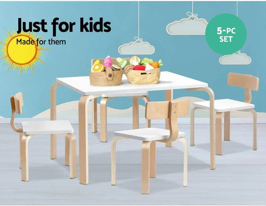 Birch Plywood 5-Piece Table and Chair Set Smooth Edges, Floor Protectors