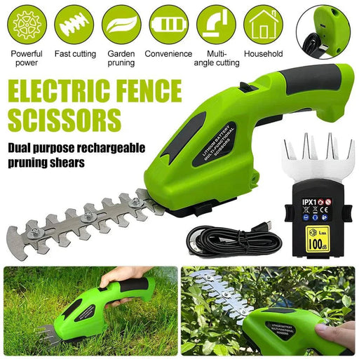 7.2V Cordless 2-in-1 Electric Hedge Trimmer & Grass Shears - FLUXA