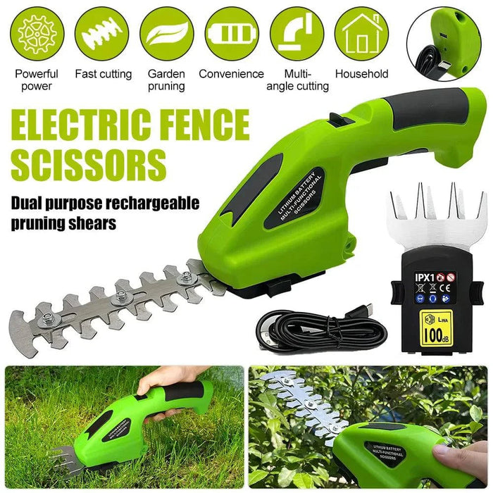 7.2V Cordless 2-in-1 Electric Hedge Trimmer & Grass Shears - FLUXA