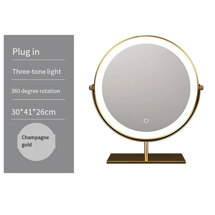 30cm gold LED vanity mirror with smart touch controls and adjustable brightness