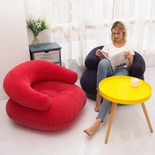 Inflatable armchair in vibrant red color, perfect for outdoor camping and relaxation