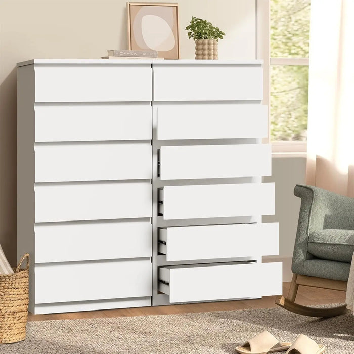 Tall White Wooden Chest of Drawers 6-Drawer Handle-Free Storage Unit for Bedroom or Living Room