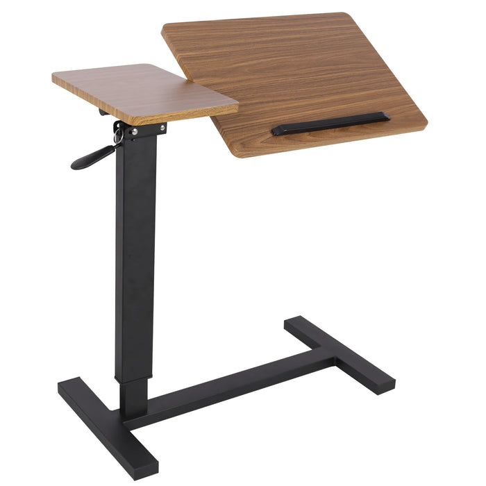 Adjustable overbed table with hidden rolling wheels for laptops and more