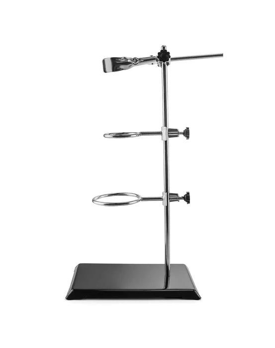 2-Piece Steel Lab Stand Set with Cast Iron Base, 16" Rod, Burette Clamp & Flask Ring