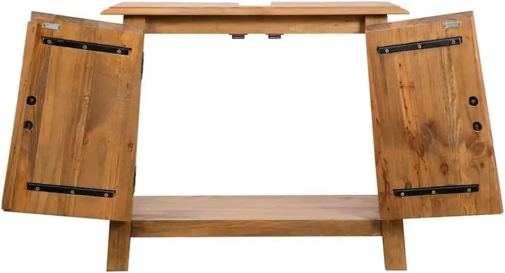 Solid Pinewood Bathroom Vanity Cabinet Rustic Retro Style, Large Storage, Plumbing Cover