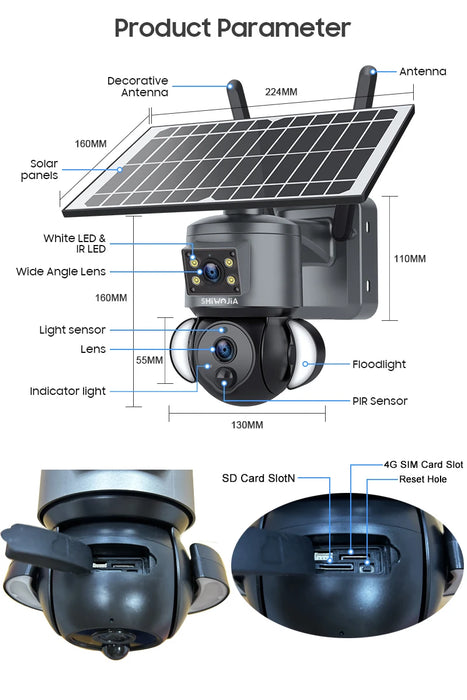 4K 8MP Solar Camera with Dual Lens, Humanoid Tracking, Color Night Vision, and PTZ Security for Outdoor Wifi Surveillance
