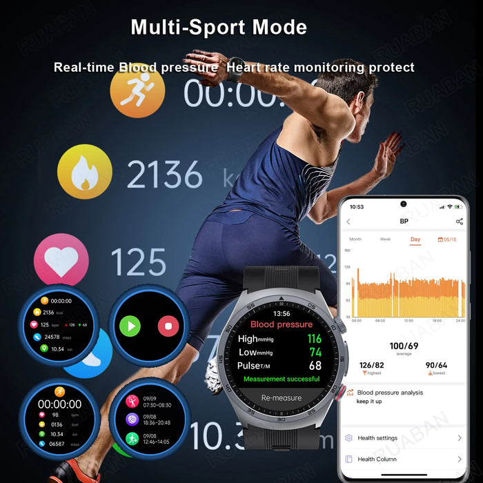 Smart Health Watch with Air Pump & AMOLED Display Black