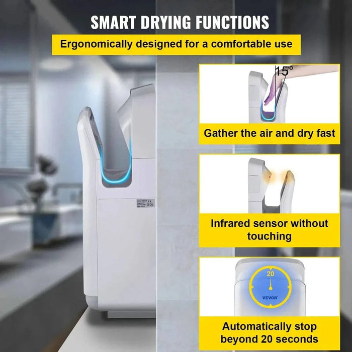 Silver automatic high-speed jet hand dryer with double-sided blade for washroom use