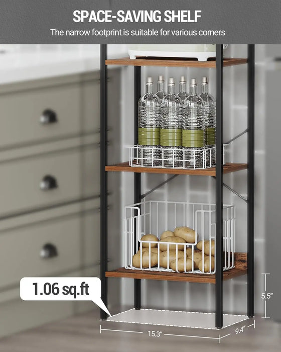 Industrial 6-Tier Bookshelf with 2 Hooks Rustic Brown & Black, Corner Storage Organizer