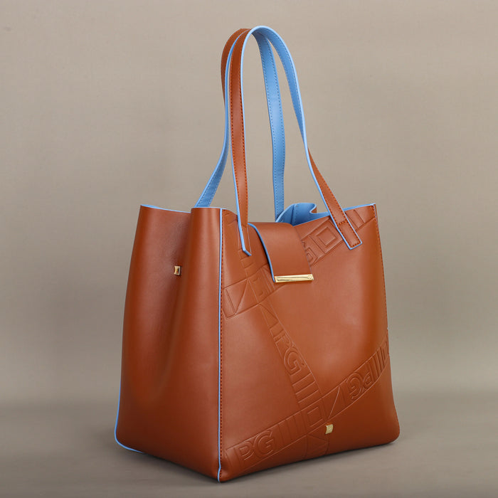 Luxurious brown PU leather shoulder bag with soft bucket design for ladies