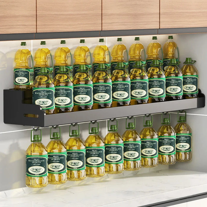Double-Layer Wall-Mounted Kitchen Spice & Knife Storage Rack