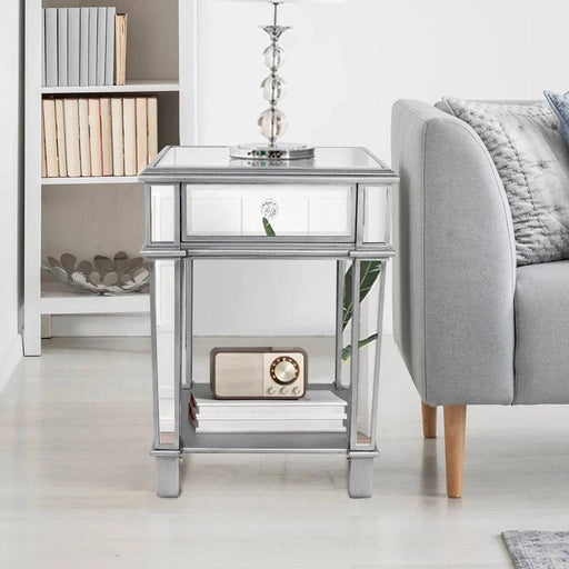 Functional Bedside Table with Drawer and Open Shelf