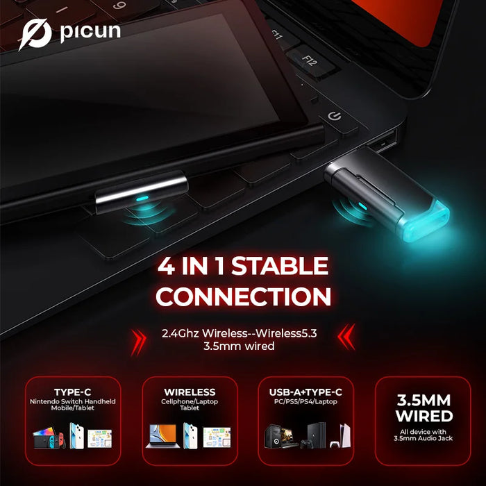 Bluetooth & 2.4G Gaming Headset with Mic, 100H Playtime, for PC PS5 Switch