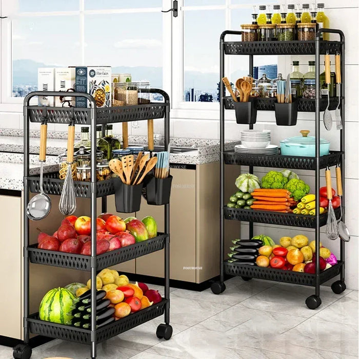 Rolling 4-Tier Storage Organizer for Kitchen or Pantry  A Black-5 layers