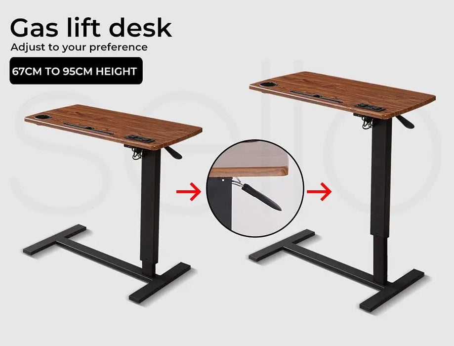Adjustable Laptop & Computer Desk Portable Gas Lift Standing Table with Power Outlets & Oak Top