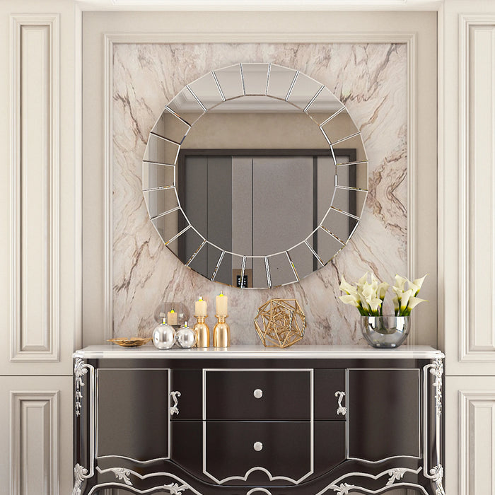 Modern Frameless Decorative Wall Mirror 80.5cm, Silver Accent