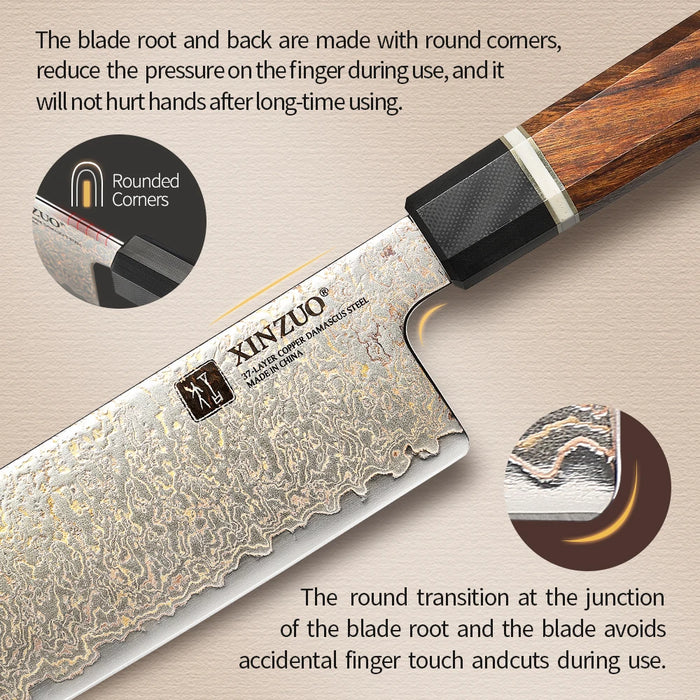 Nakiri Kitchen Knife, 7" Damascus Blade with Wood Cover