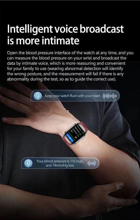 IP68 Waterproof Smartwatch with Blood Pressure & Sugar Monitor
