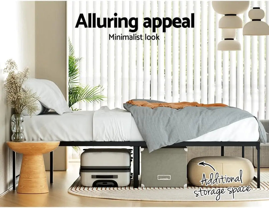 Heavy-Duty Double Metal Bed Frame Headboard Included, 300kg Capacity, Simple Assembly