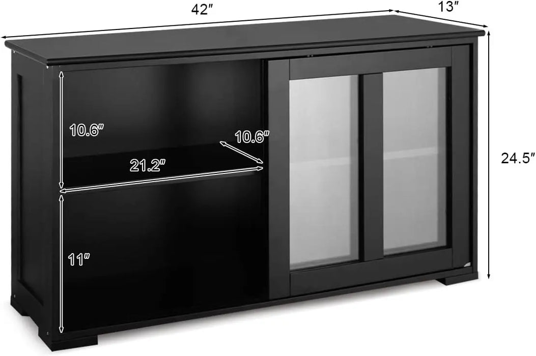 Modern Wood Sideboard with Sliding Glass Doors and Adjustable Shelves Black