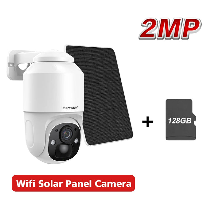 Rechargeable Outdoor WiFi Camera with 360° View & Audio 2MP Solar Cam 128G