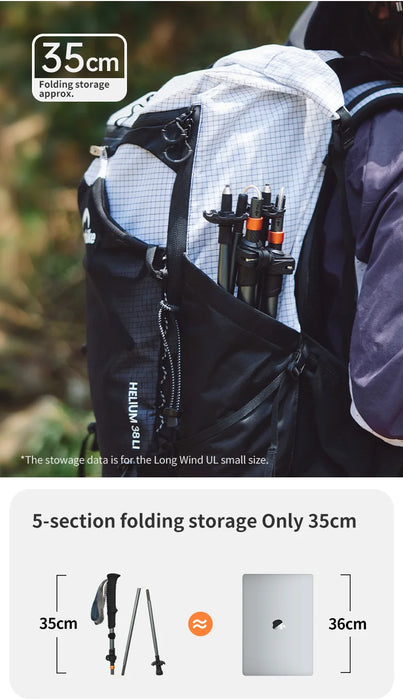Trekking poles black 115-135cm carbon fiber folding hiking walking sticks