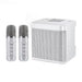 Karaoke machine portable boombox with dual wireless microphones in white