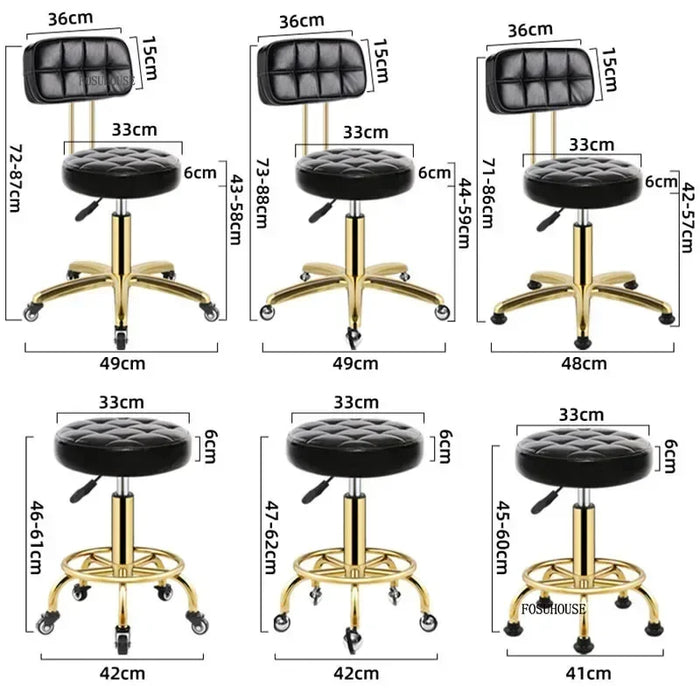 Modern Salon Chair with Wheels Adjustable Height and Thick Padding for Barber Shops