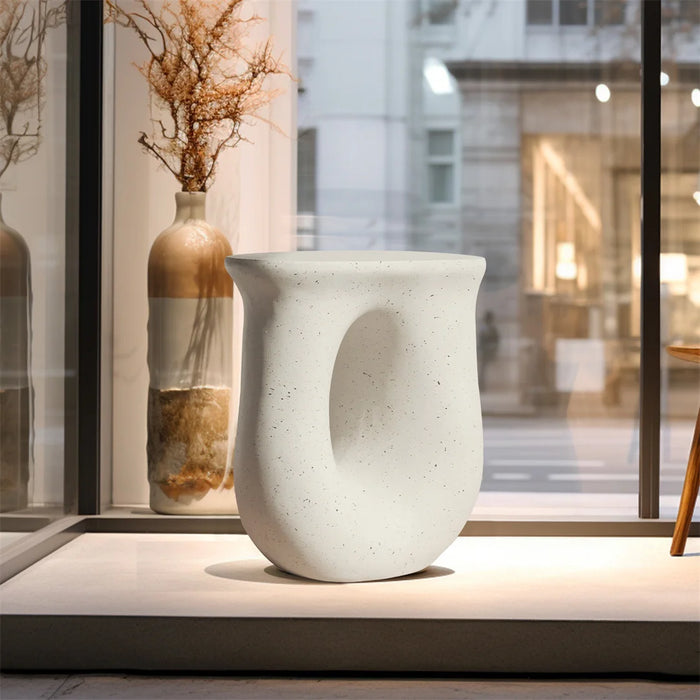 Cream U-Shaped Concrete Side Table for Indoor Outdoor Use