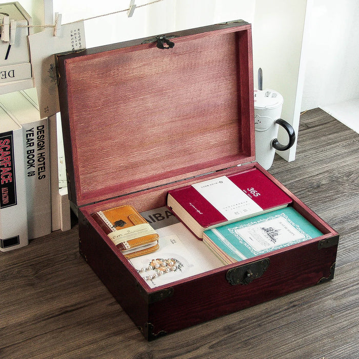 Retro Solid Wood Box Secure Single-Layer Storage for Sundries and Small Items