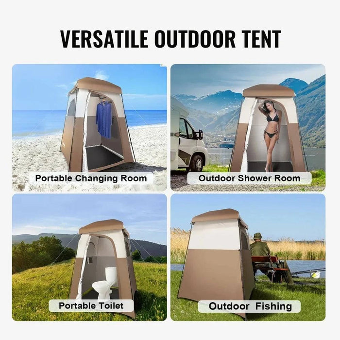 Portable camping shower tent with privacy and dimensions of 168cm x 168cm x 220cm