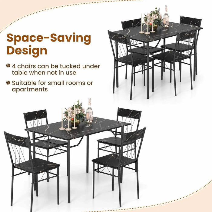 Modern 5-Piece Dining Set Space-Saving Table with 4 Storable Chairs, Sturdy & Easy to Maintain