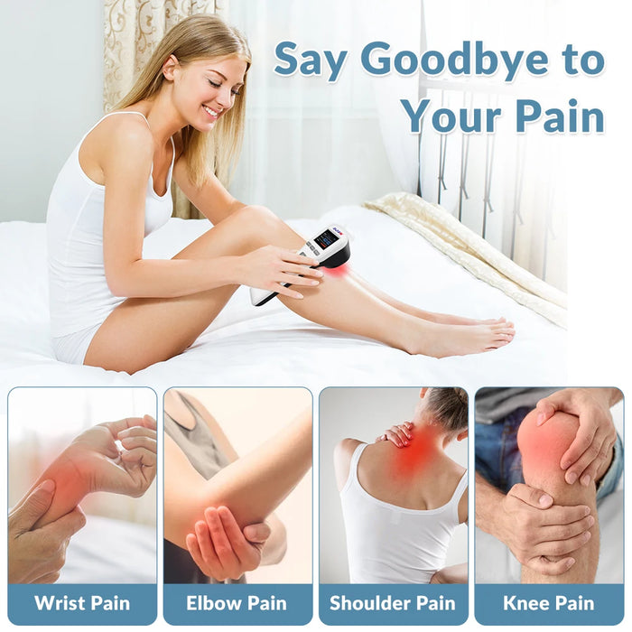 Cold laser therapy device in white and black for back and neck pain relief, body relaxation massager
