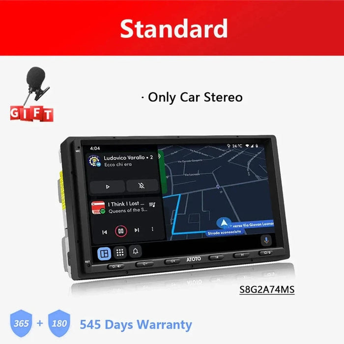 Double DIN Android car stereo with CD/DVD compatibility, 4 x 45W max power, and reversing input