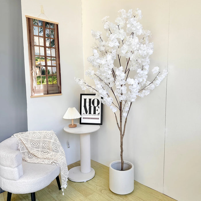 Artificial White Cherry Tree – Silk Blossom Faux Plant with Natural Trunk for Indoor Décor & Events, 150cm