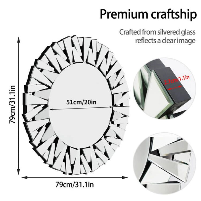 Round Silver Sunburst Decorative Mirror, 800MM, Wall Mounted