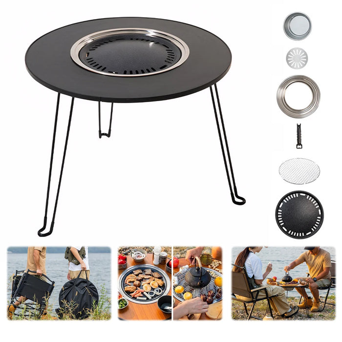 Black Foldable Fire Basin Table for Outdoor Use