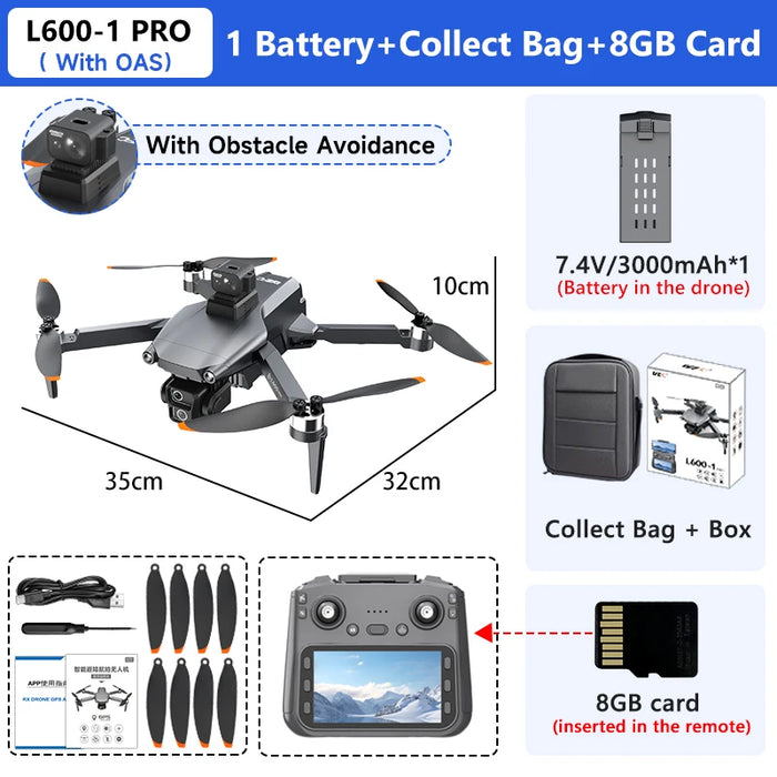 Rechargeable 4K Drone with Obstacle Avoidance & LCD Control With OAS 1B Bag
