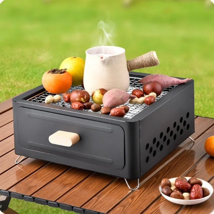 Black metal charcoal stove with excellent heat retention and even heat distribution