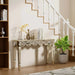 Rectangular Mirrored Console Table with Gold Rim and Elegant Design