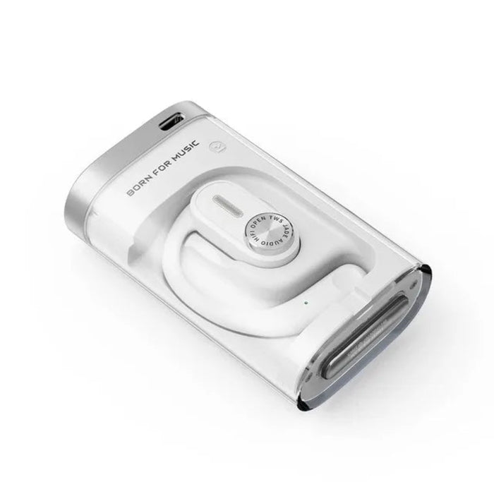 White TWS Waterproof Open-Ear Earphones for Sports & Gaming with Charging Case