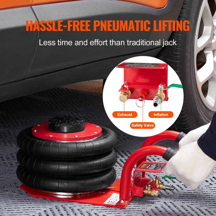 Triple Bag Air Jack 3 Ton Capacity Portable Pneumatic Vehicle Lifter in White
