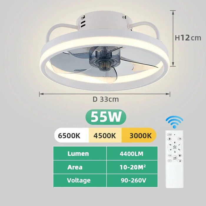Contemporary white LED ceiling fan with remote control and timer