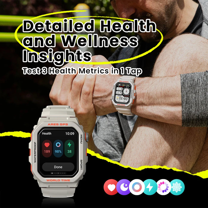 Moon White GPS Smartwatch with Bluetooth Calls, Alexa, Heart Rate & SpO₂ Tracking