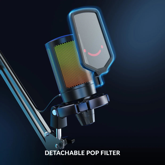 Streaming USB Condenser Mic Set with Boom Arm and RGB A6TW