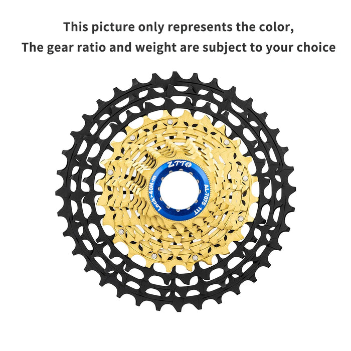Black and gold road bike cassette with 12‑speed gear cluster upgrade