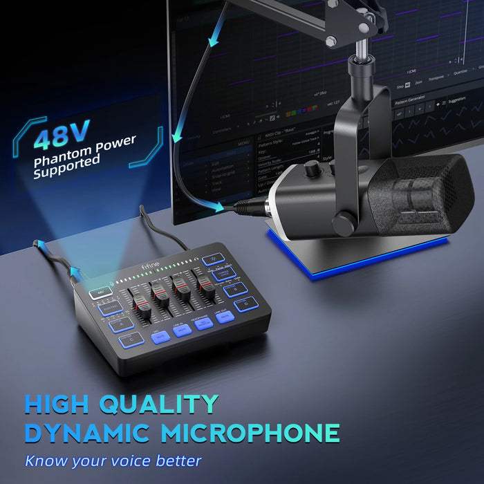 Streaming Studio Kit with RGB Audio Mixer and Cardioid Mic