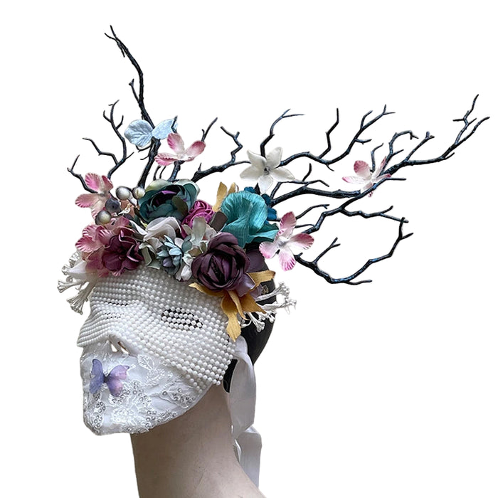 Full Face Handmade Plastic Flower Mask Black Deadwood Design for Christmas & Party