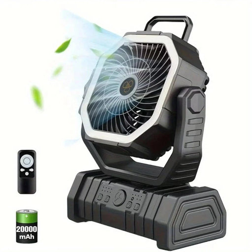 Portable Outdoor Camping Fan with LED Light for Hiking & Fishing (Black)